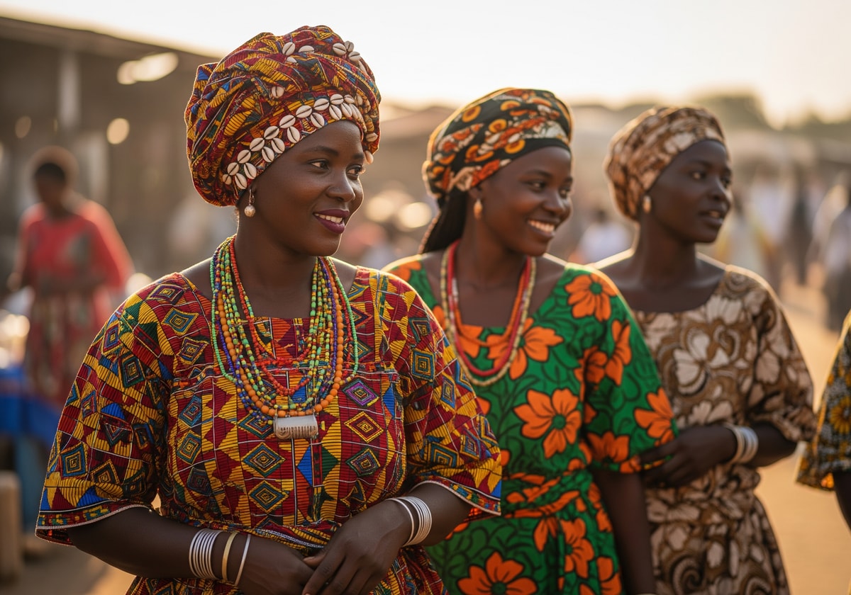 Traditional Angolan women in colorful dress