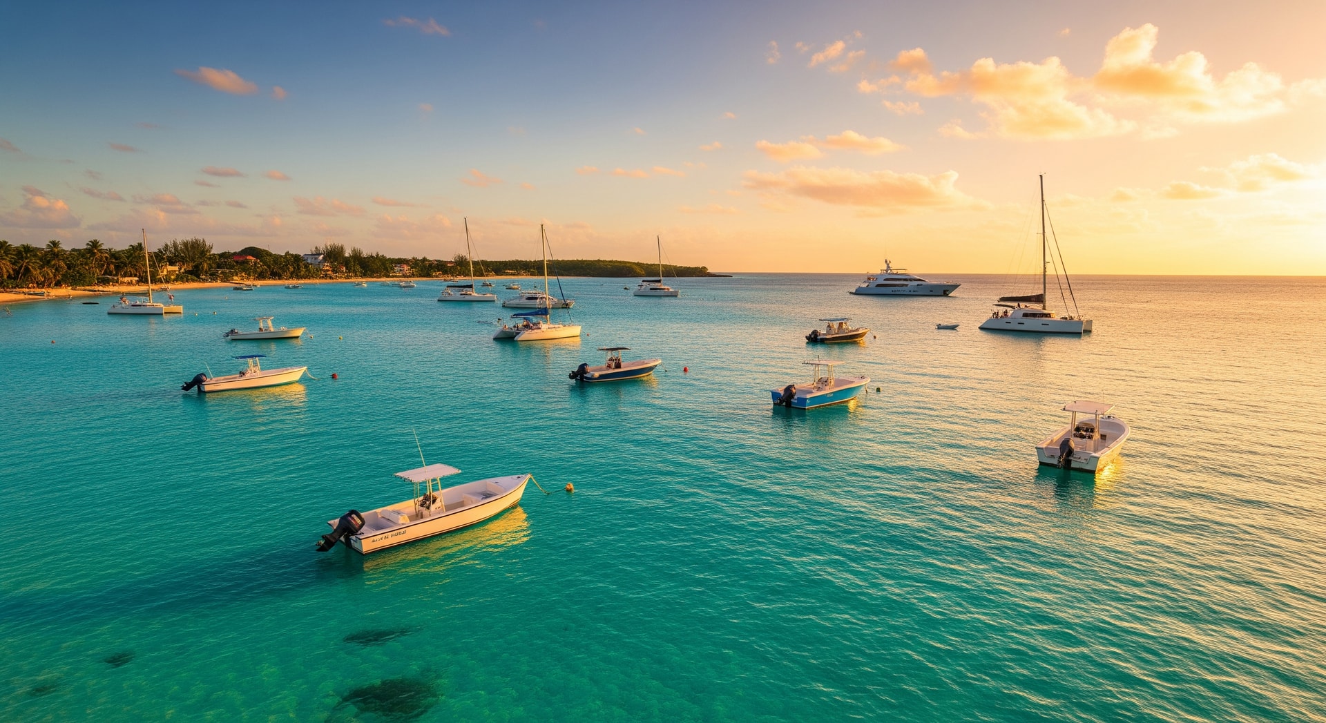 Crystal clear turquoise waters of Carlisle Bay, Barbados with boats