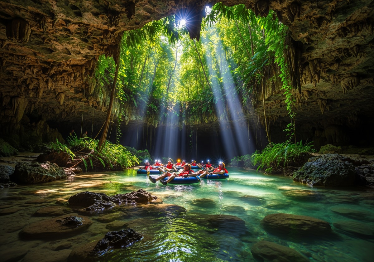 Cave tubing in Belize rainforest