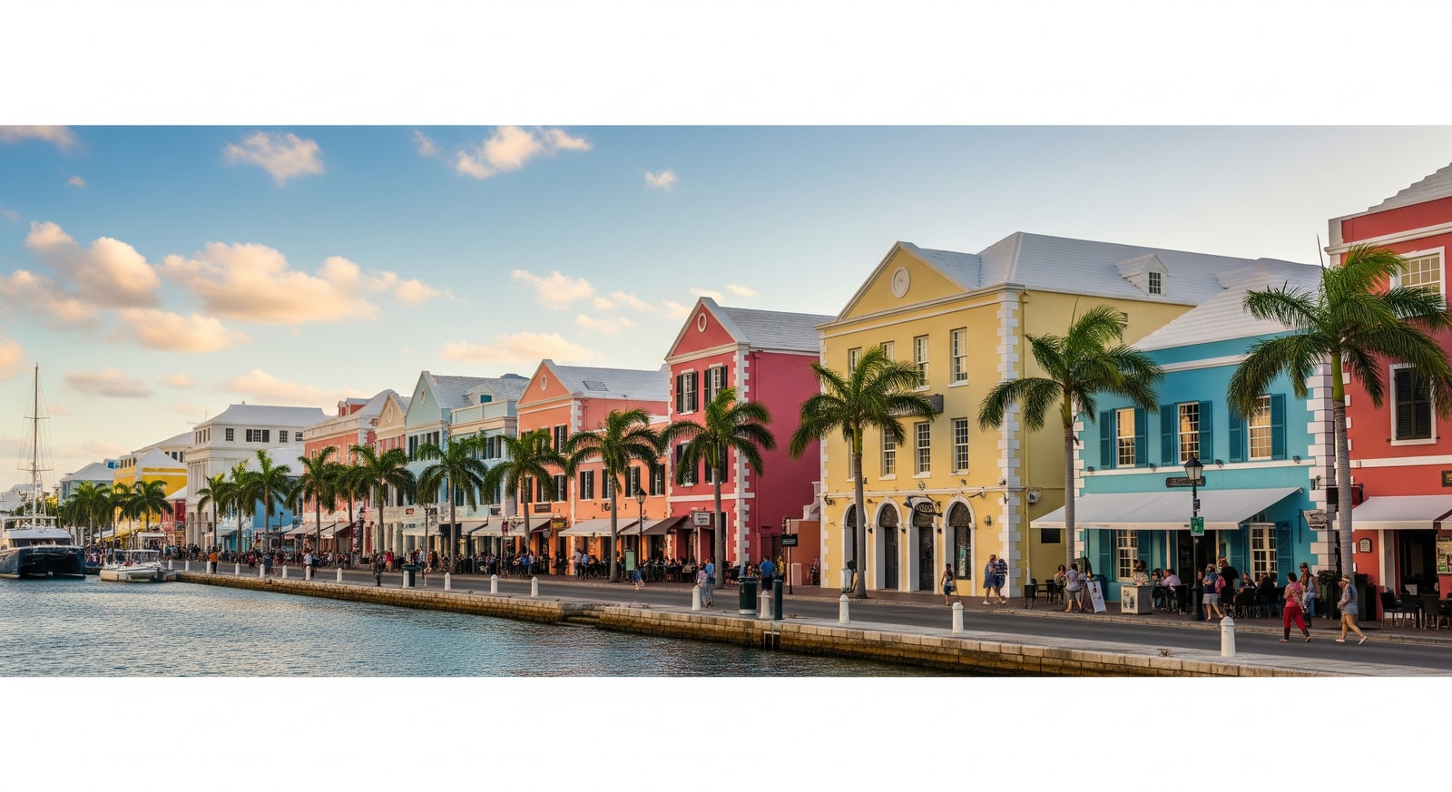 Colorful buildings along Front Street in Hamilton, Bermuda