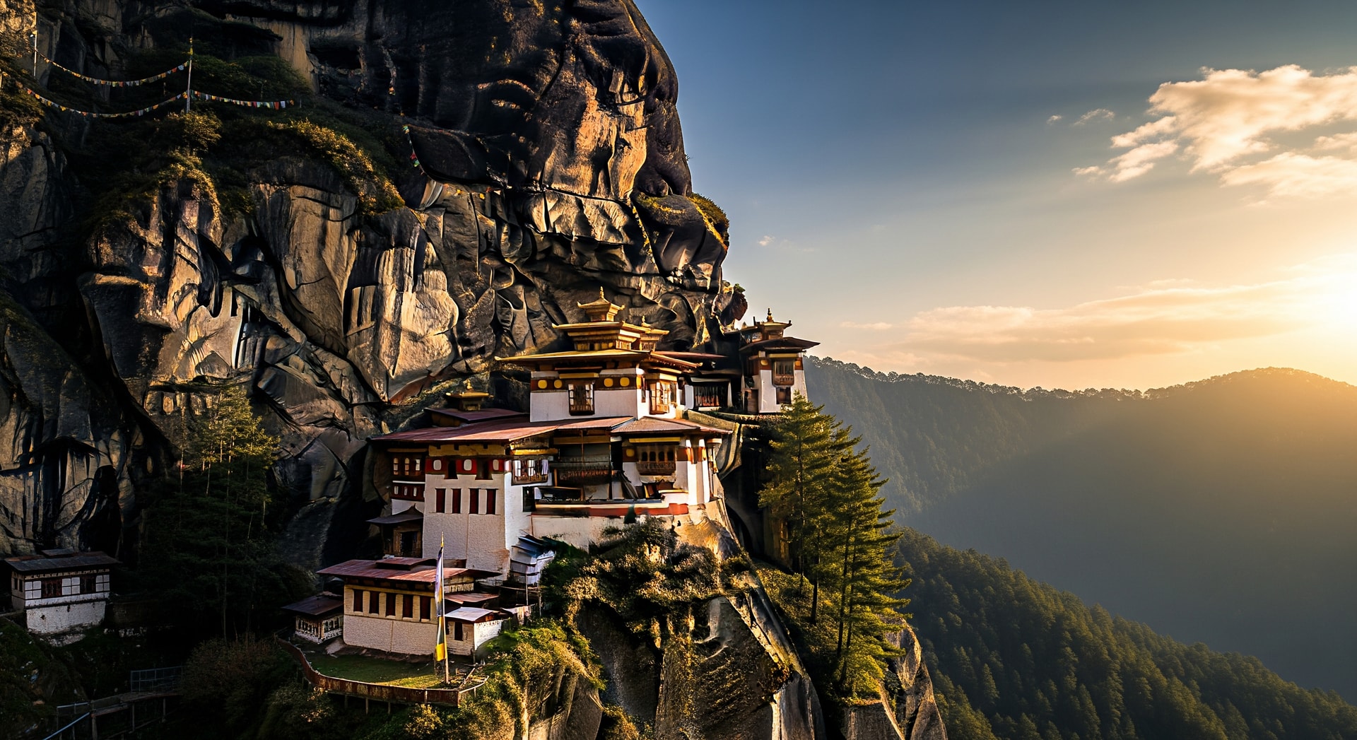 Tigers Nest Monastery (Paro Taktsang) perched on cliff in Bhutan