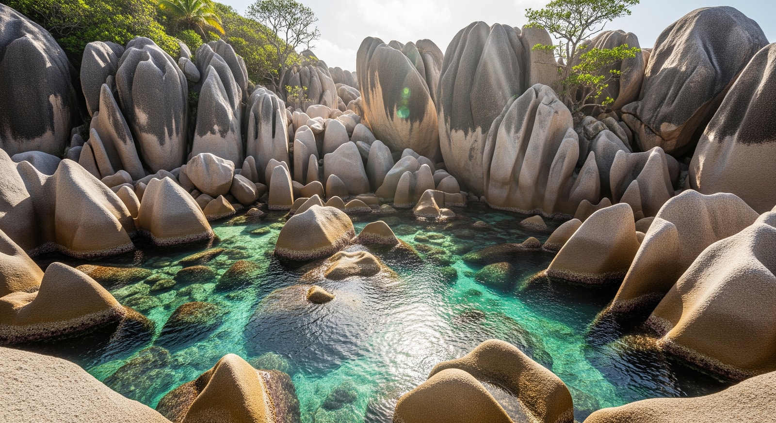 The famous Baths in Virgin Gorda with giant boulders and clear water