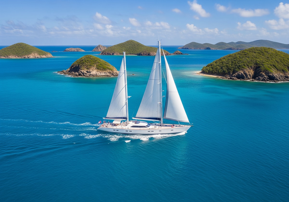 Yacht sailing between BVI islands