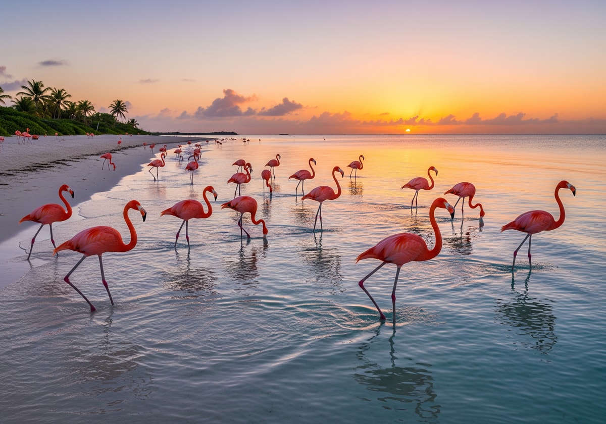 Anegada beach with flamingos
