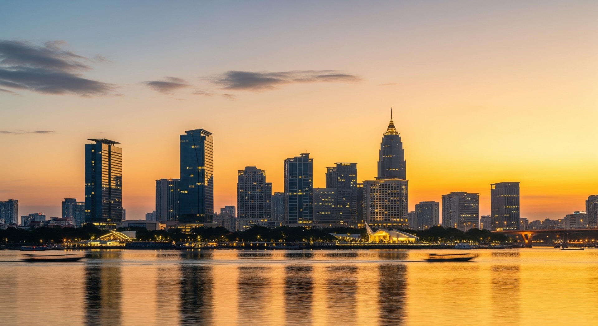 Modern Phnom Penh skyline along the Mekong River