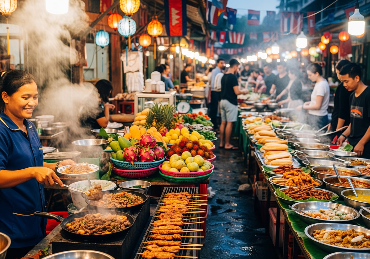 Cambodian street food market