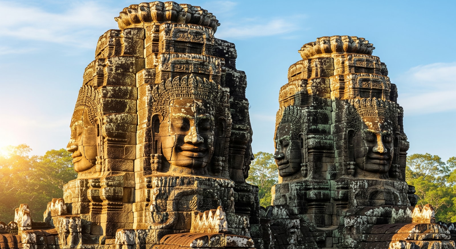 Stone face towers at Bayon Temple, Angkor Thom