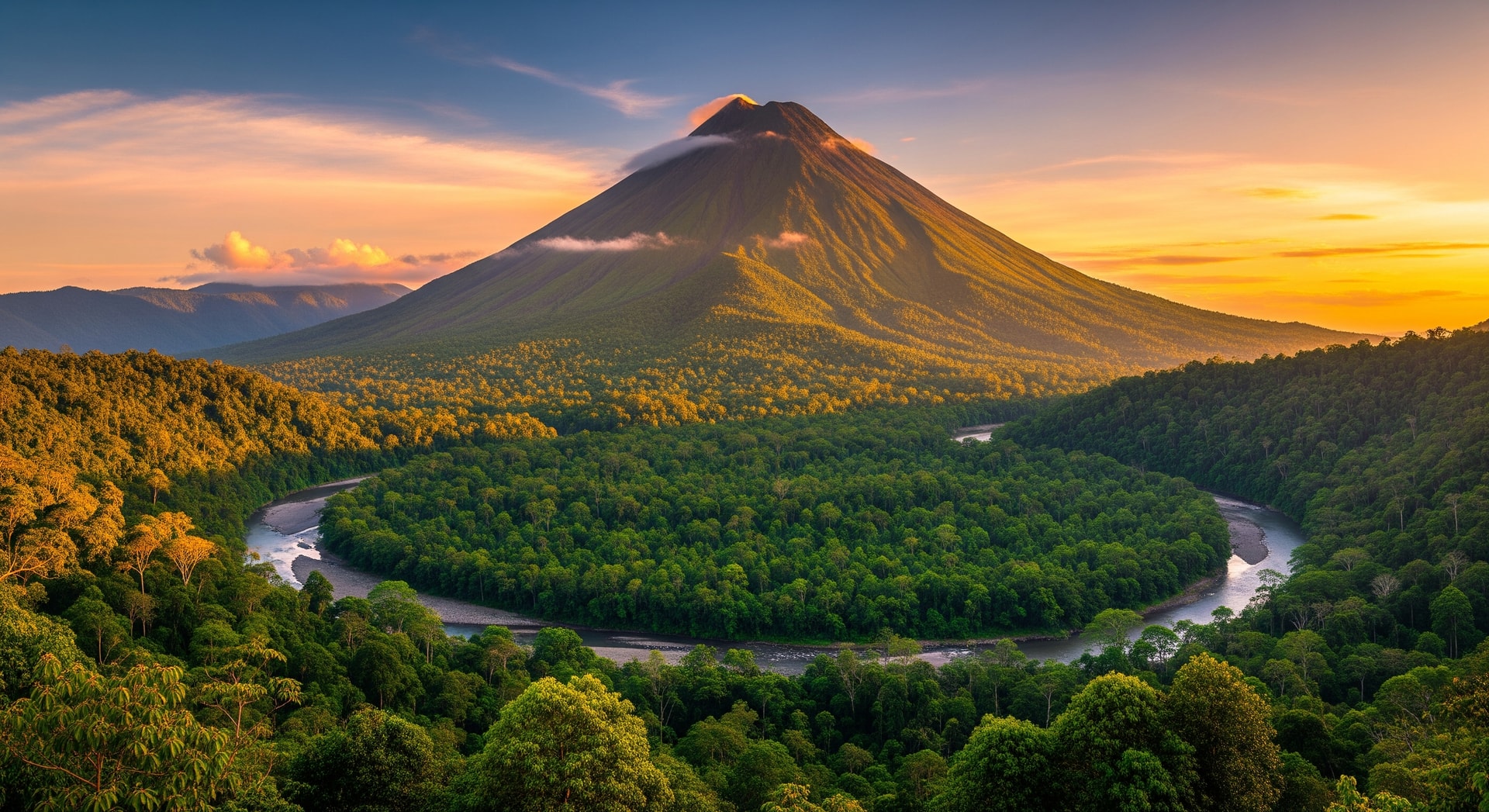 Mount Cameroon volcano with lush rainforest