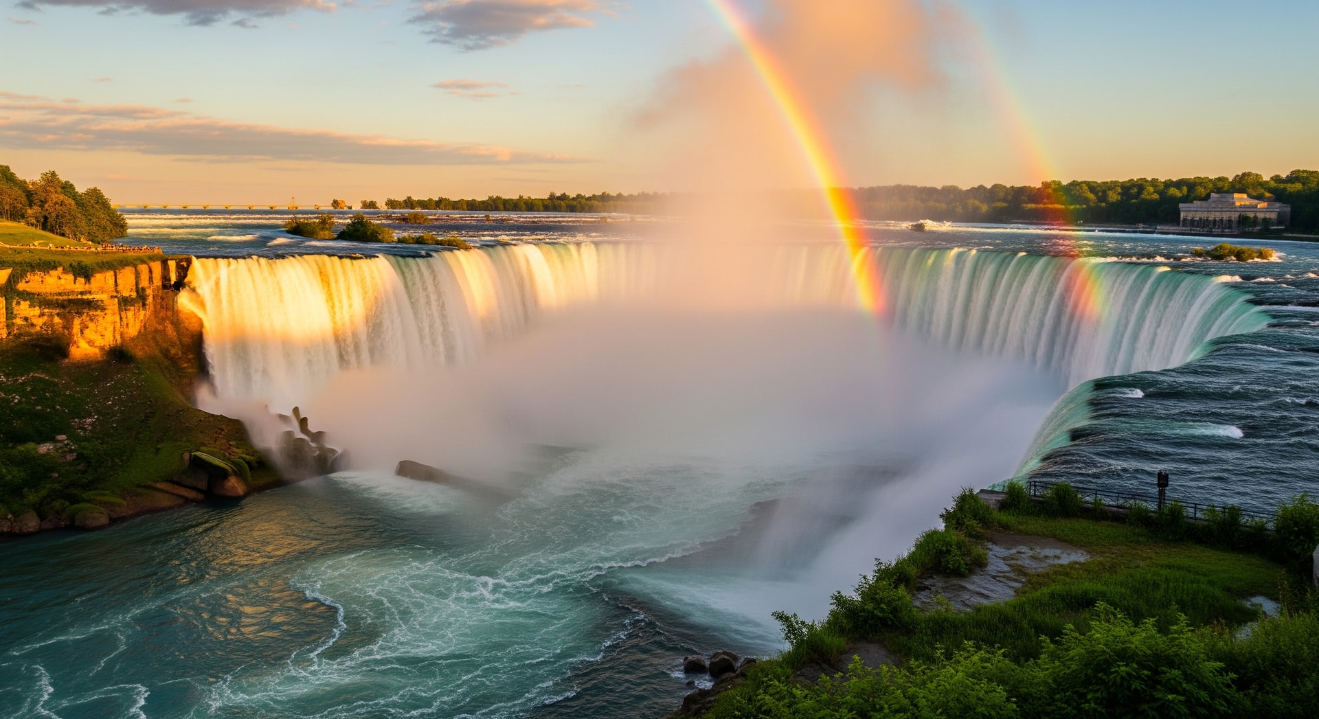 Niagara Falls with rainbow and mist