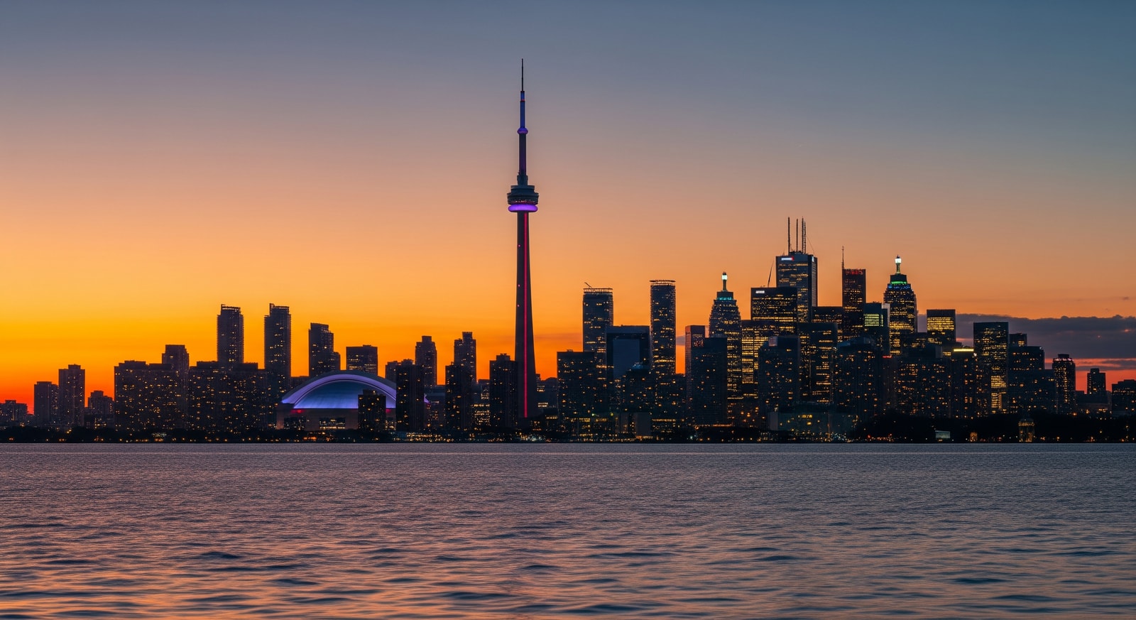 Toronto skyline with CN Tower at sunset