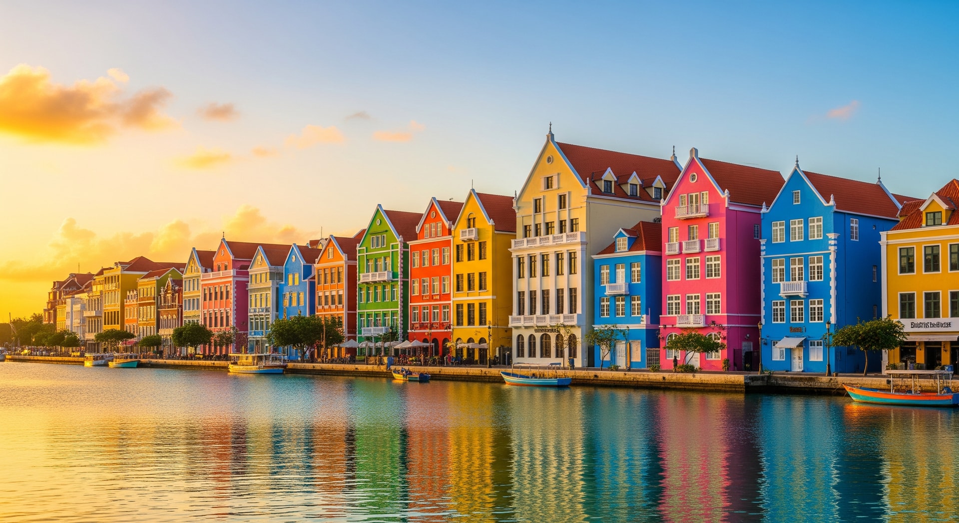 Colorful Handelskade waterfront buildings in Willemstad, Curaçao
