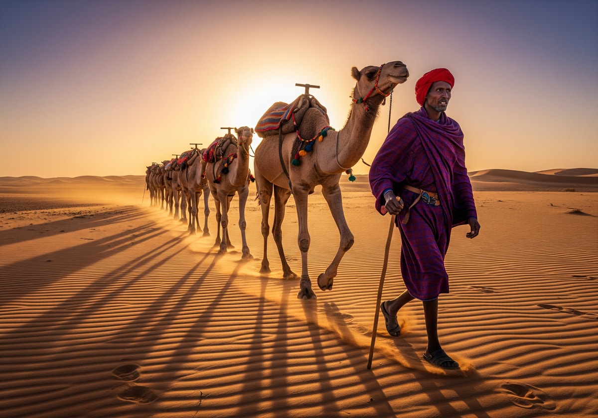 Afar nomad with camels