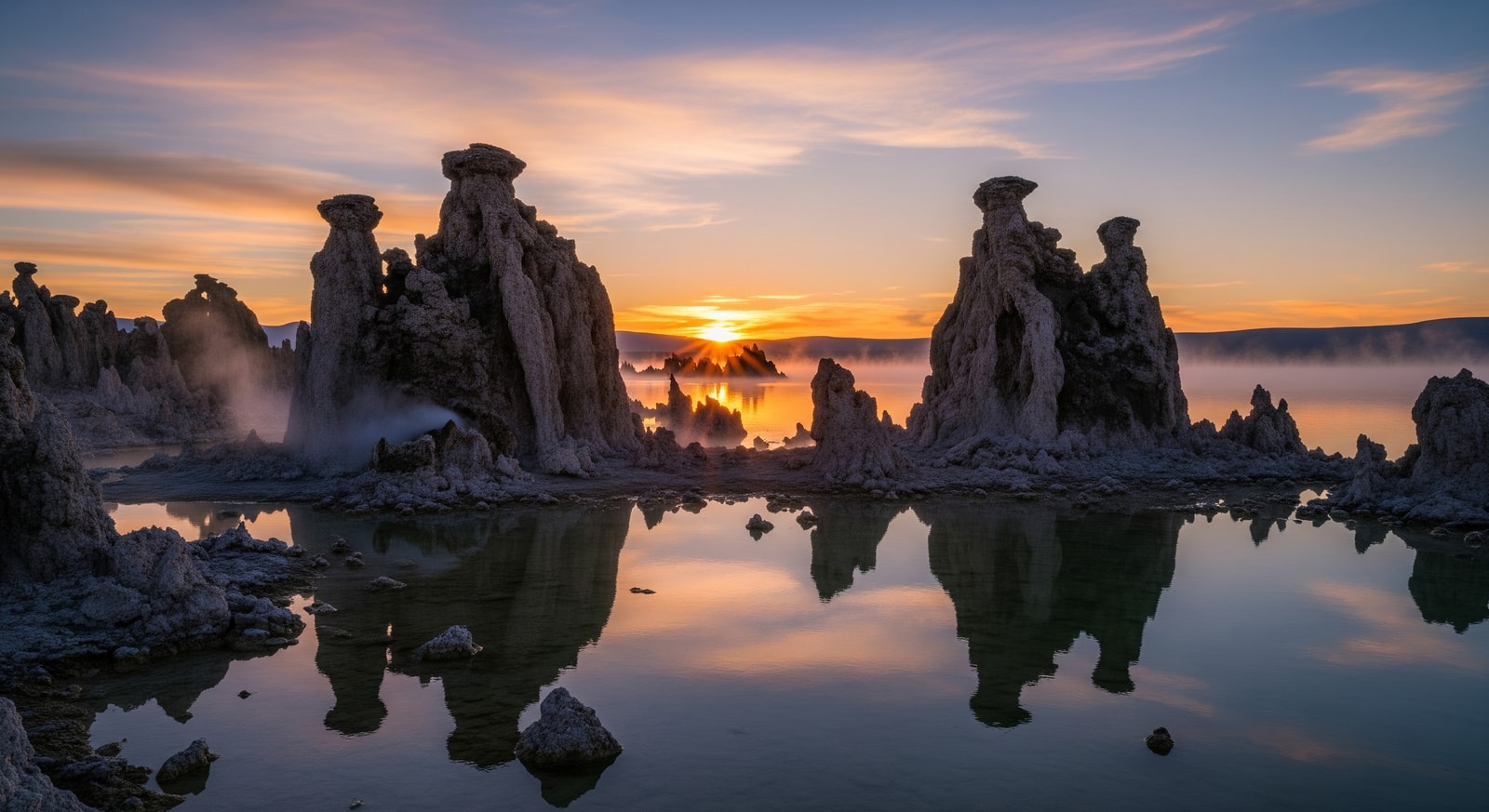 Lac Abbé limestone chimneys at dawn