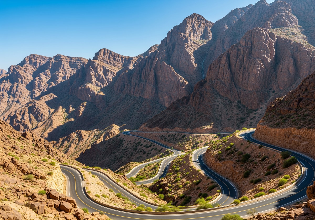 Jebel Jais mountain in Ras Al Khaimah with winding road