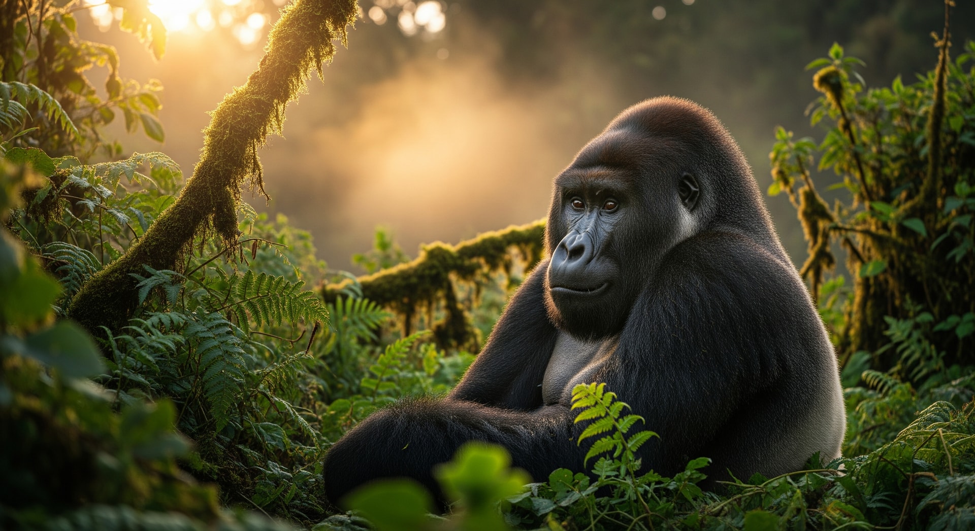 Mountain gorilla in the wild in Volcanoes National Park Rwanda