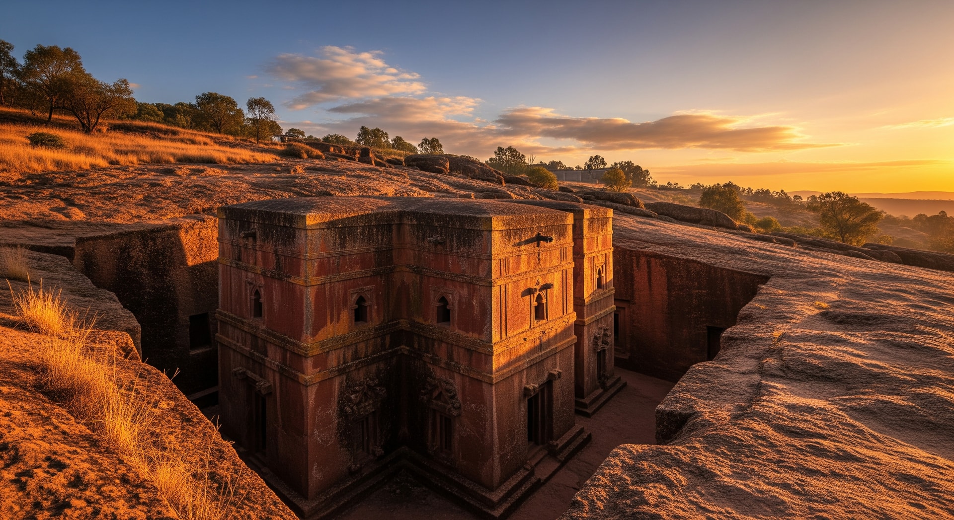 Rock-hewn churches of Lalibela Ethiopia with ancient architecture