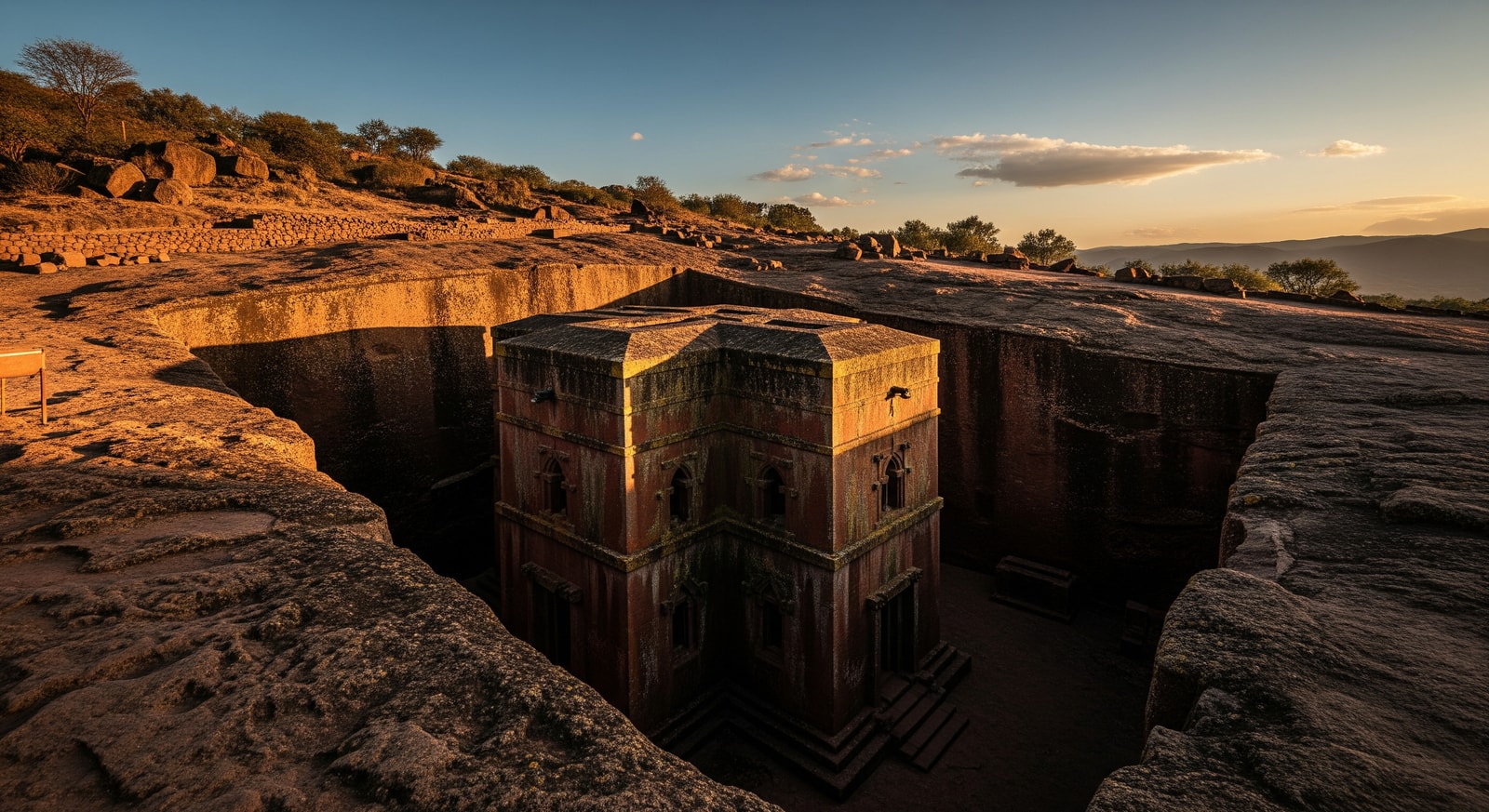 Ancient rock-hewn church of Lalibela carved from solid rock