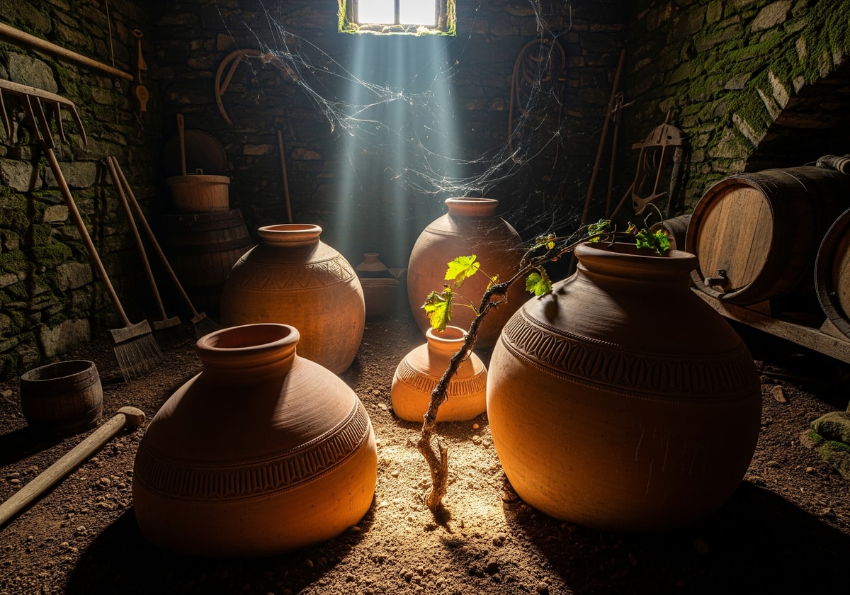 Traditional Georgian qvevri clay wine vessels