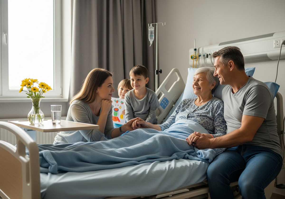 Family visiting patient in hospital room