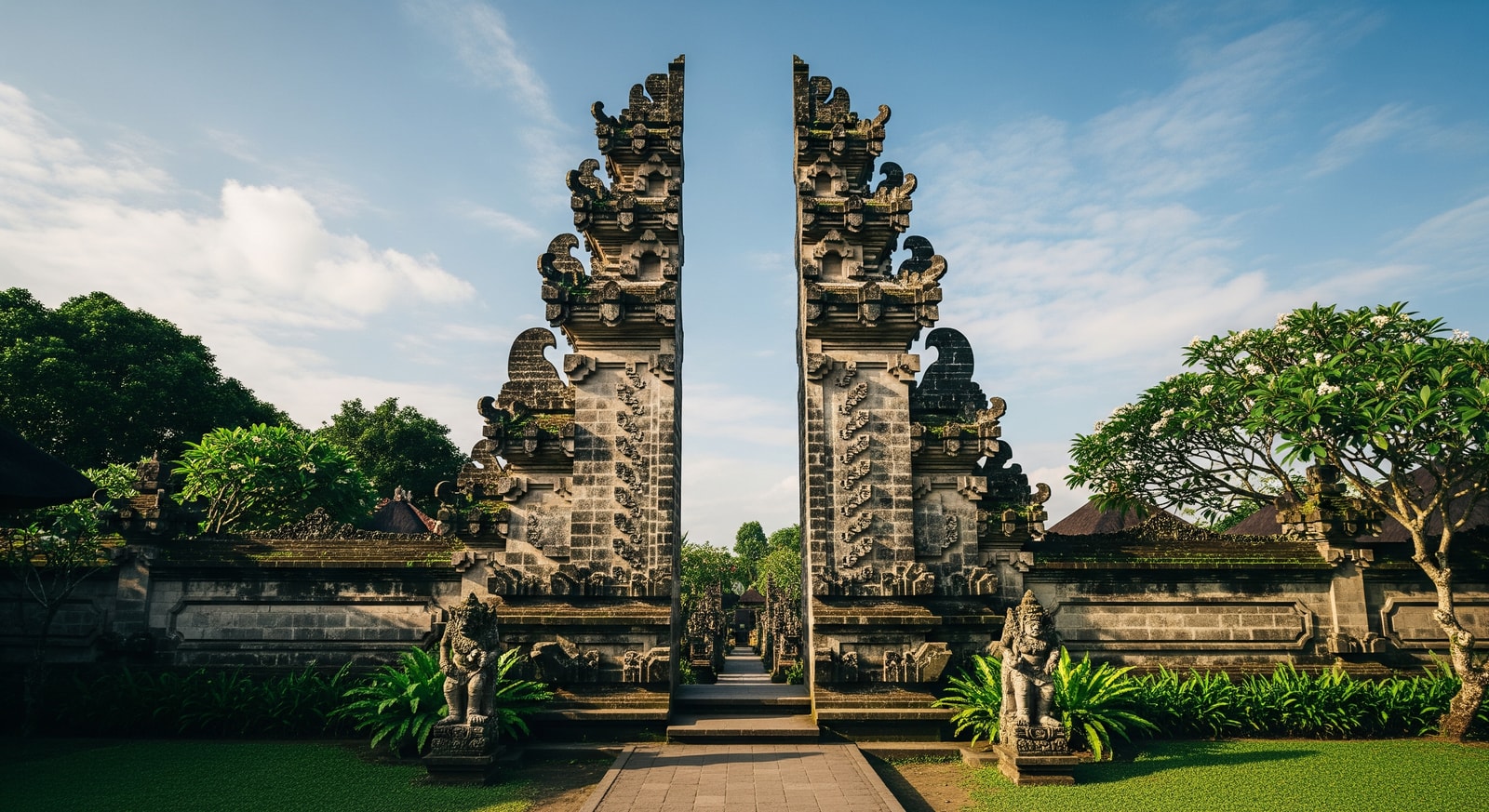 Ancient Balinese temple gate with traditional architecture and stone carvings