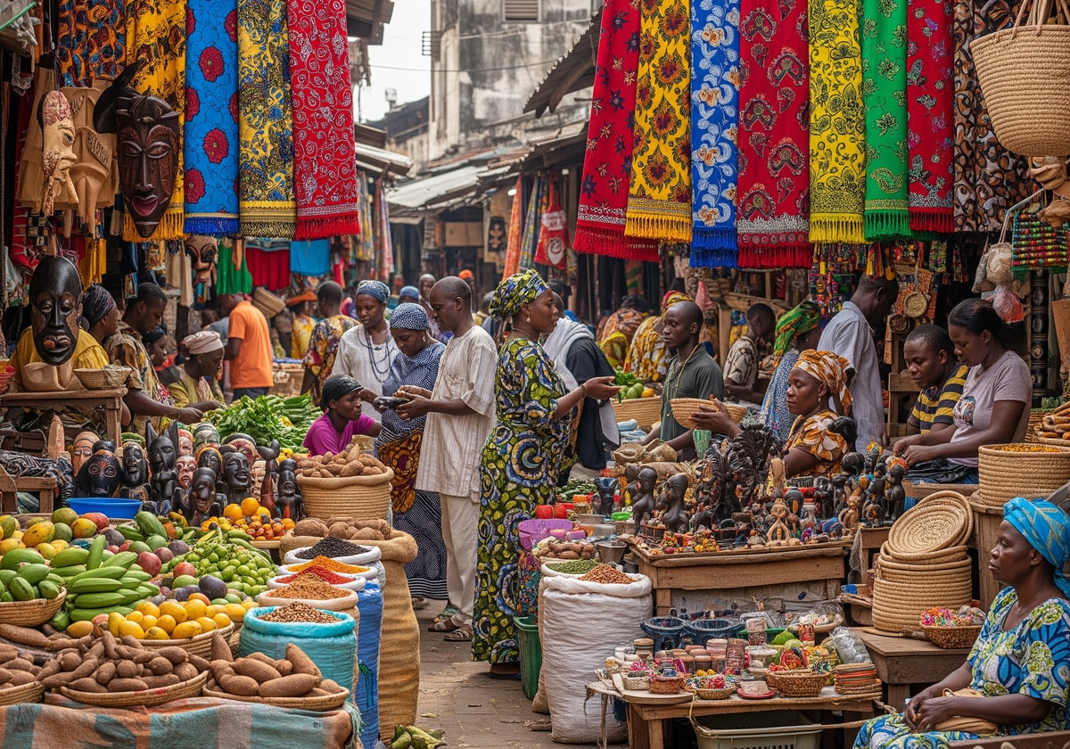 Colorful local market in Ivory Coast