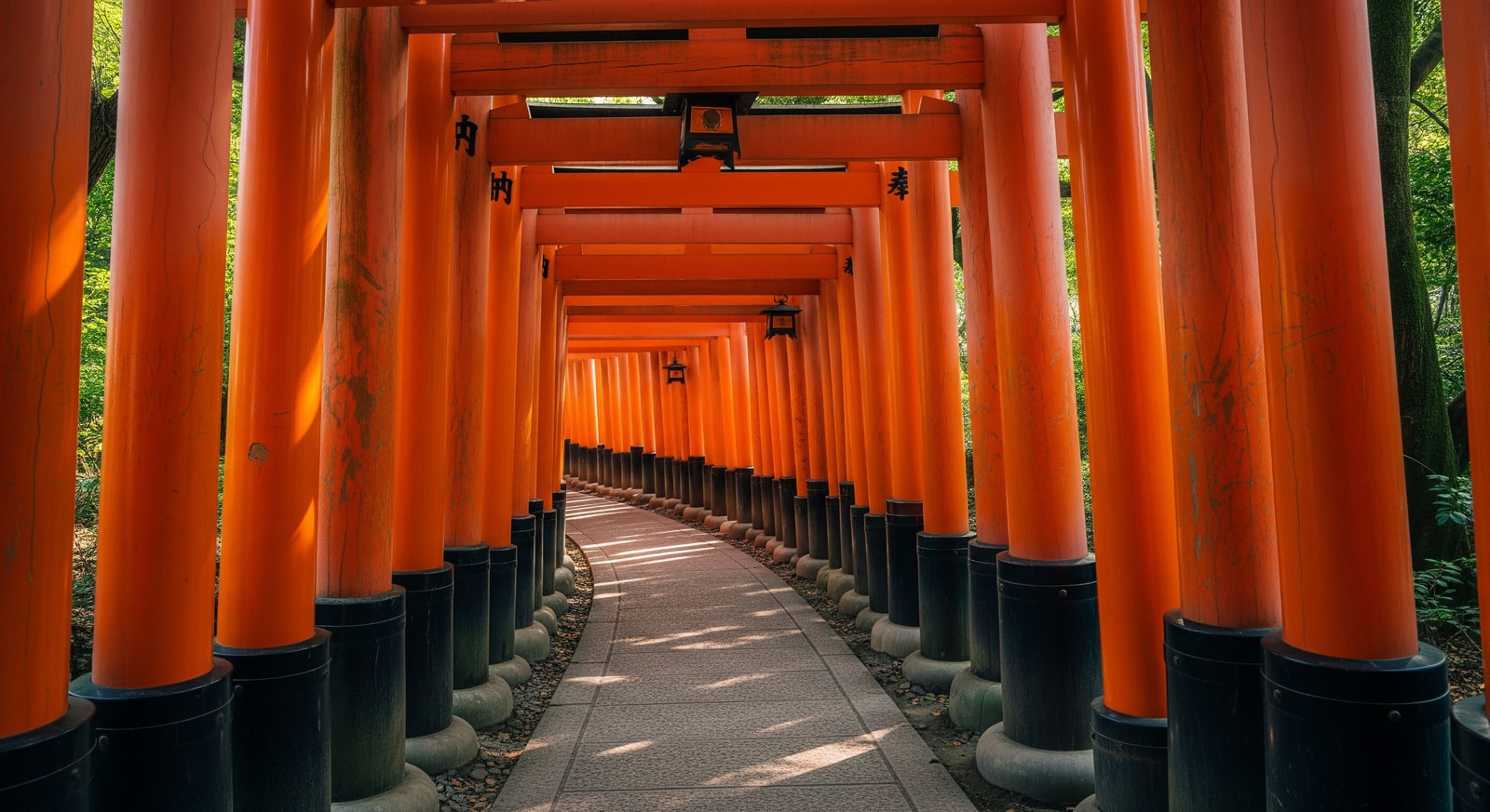 Fushimi Inari Shrine with thousands of orange torii gates in Kyoto