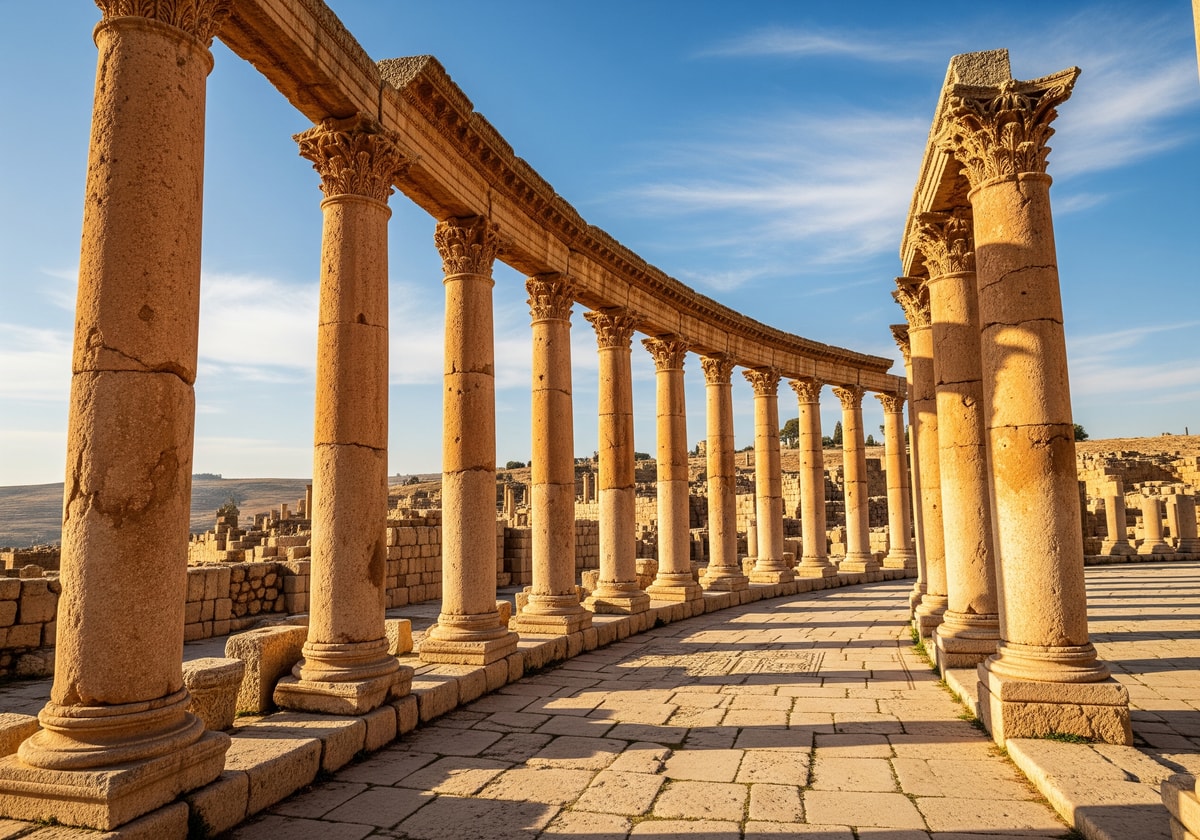 Roman columns at Jerash archaeological site