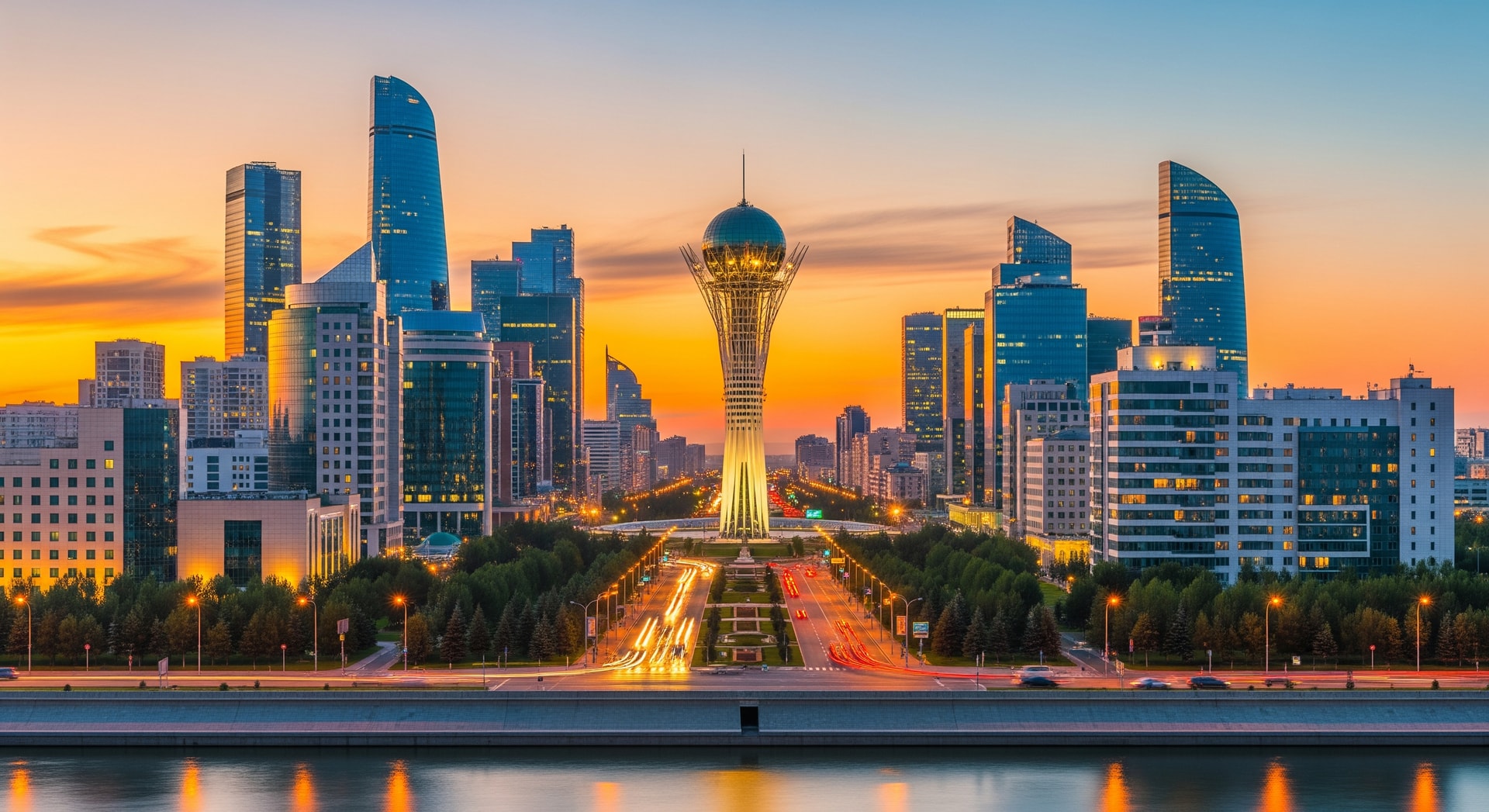Nur-Sultan Kazakhstan modern cityscape with Baiterek Tower