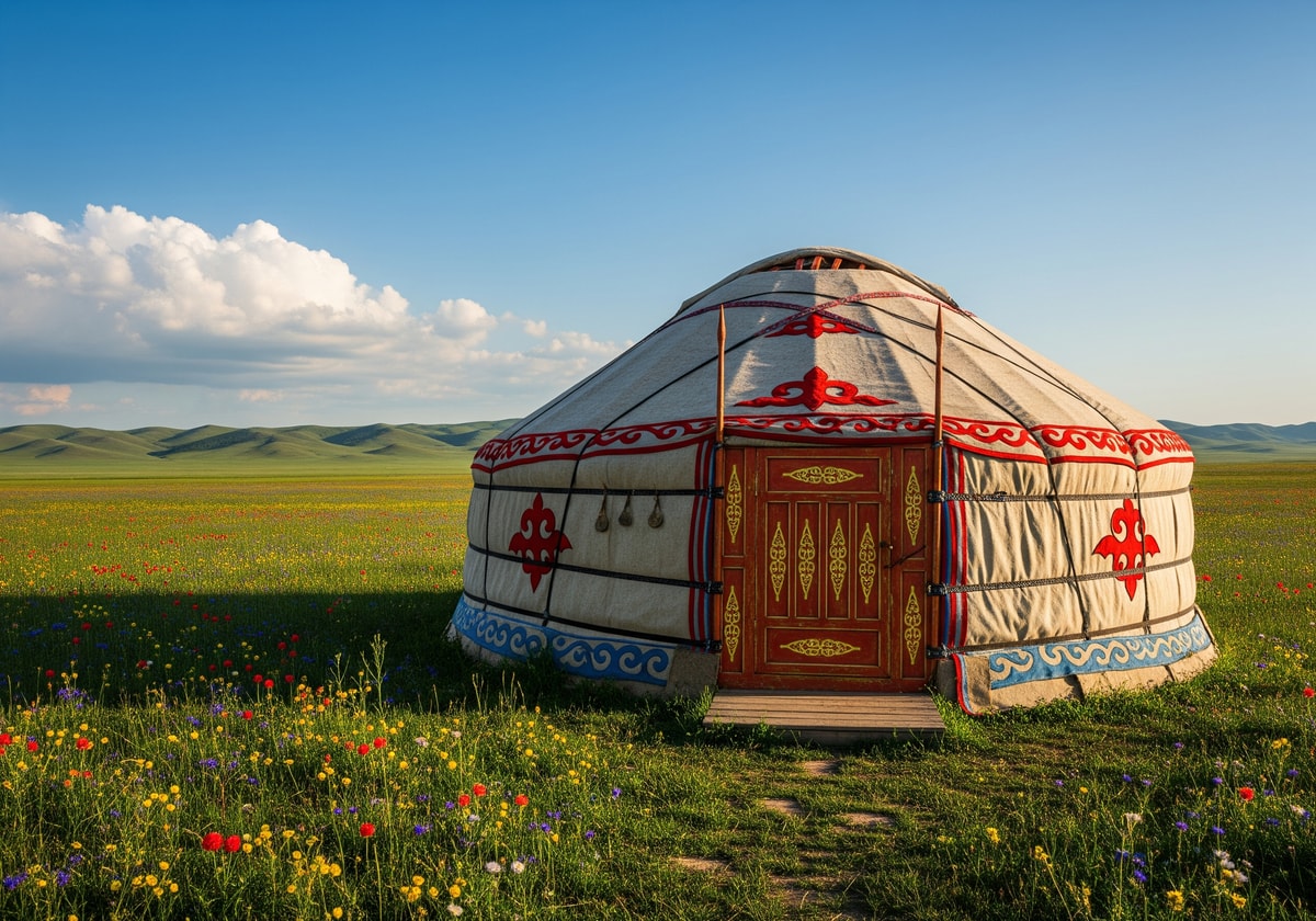 Traditional Kazakh yurt on the steppe