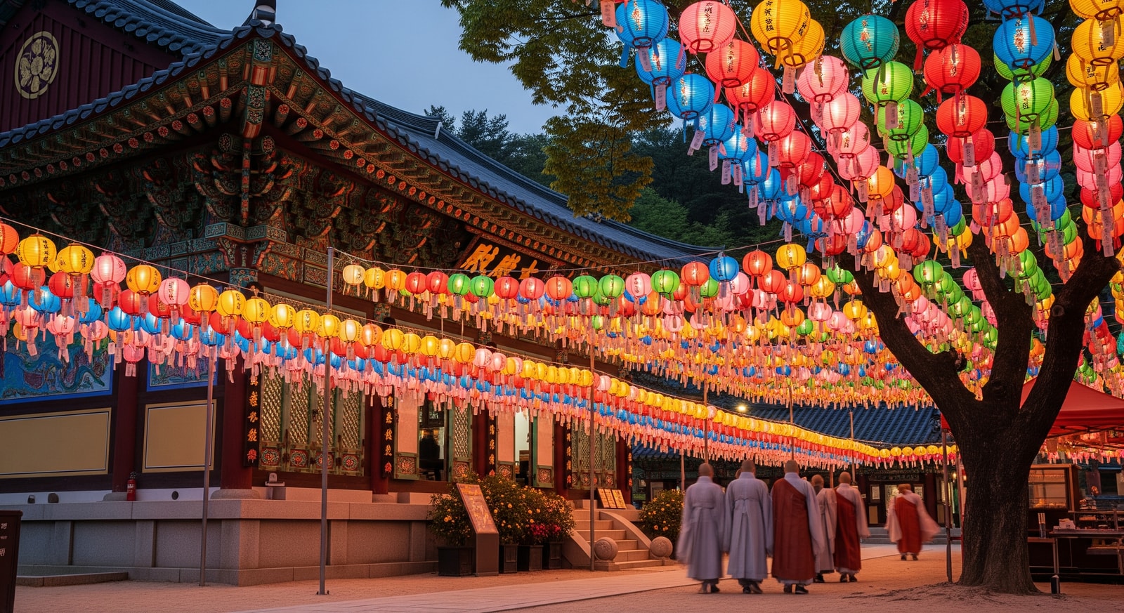 Beautiful Jogyesa Buddhist temple with colorful lanterns in Seoul