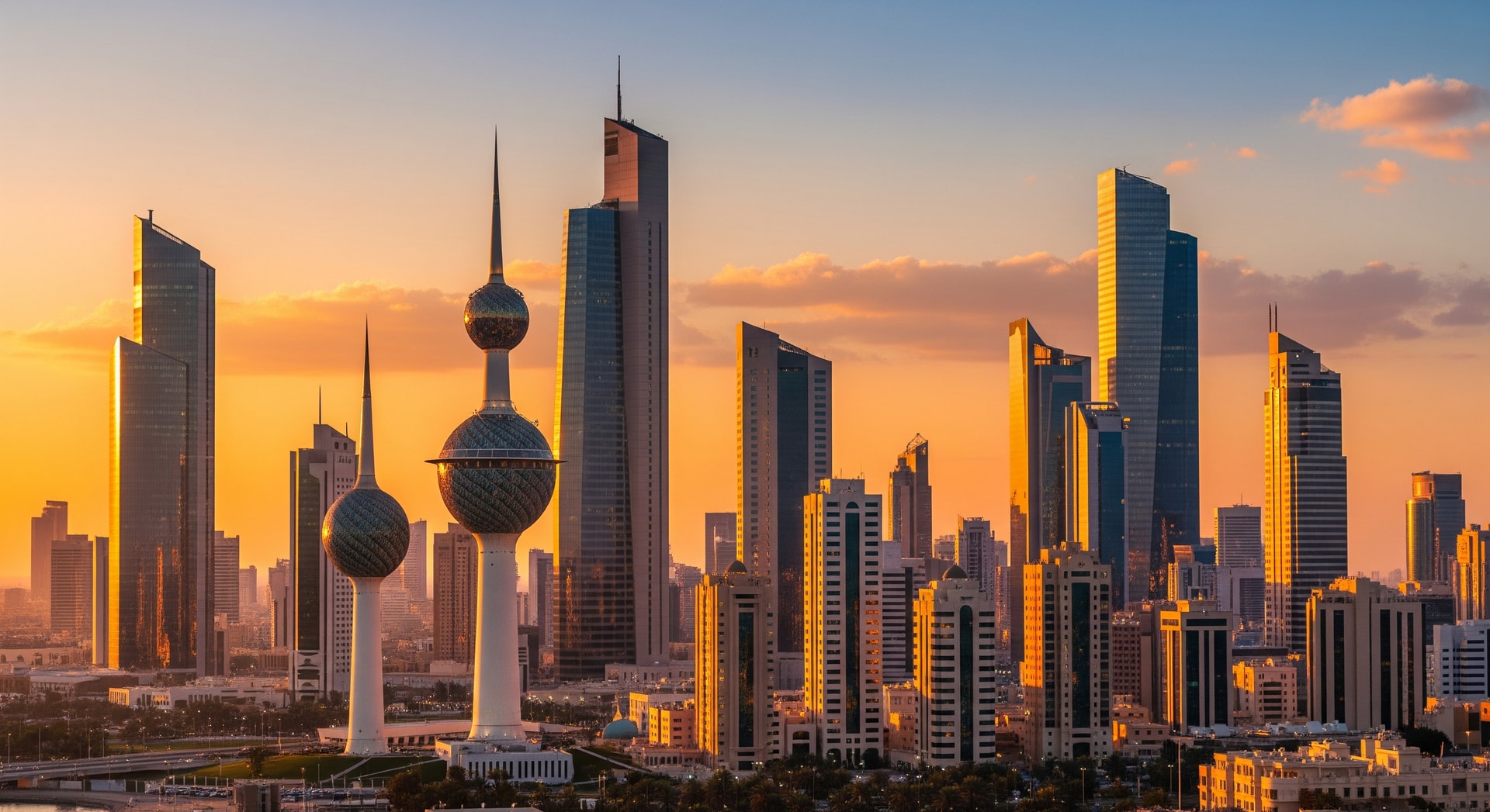 Kuwait City skyline with Kuwait Towers