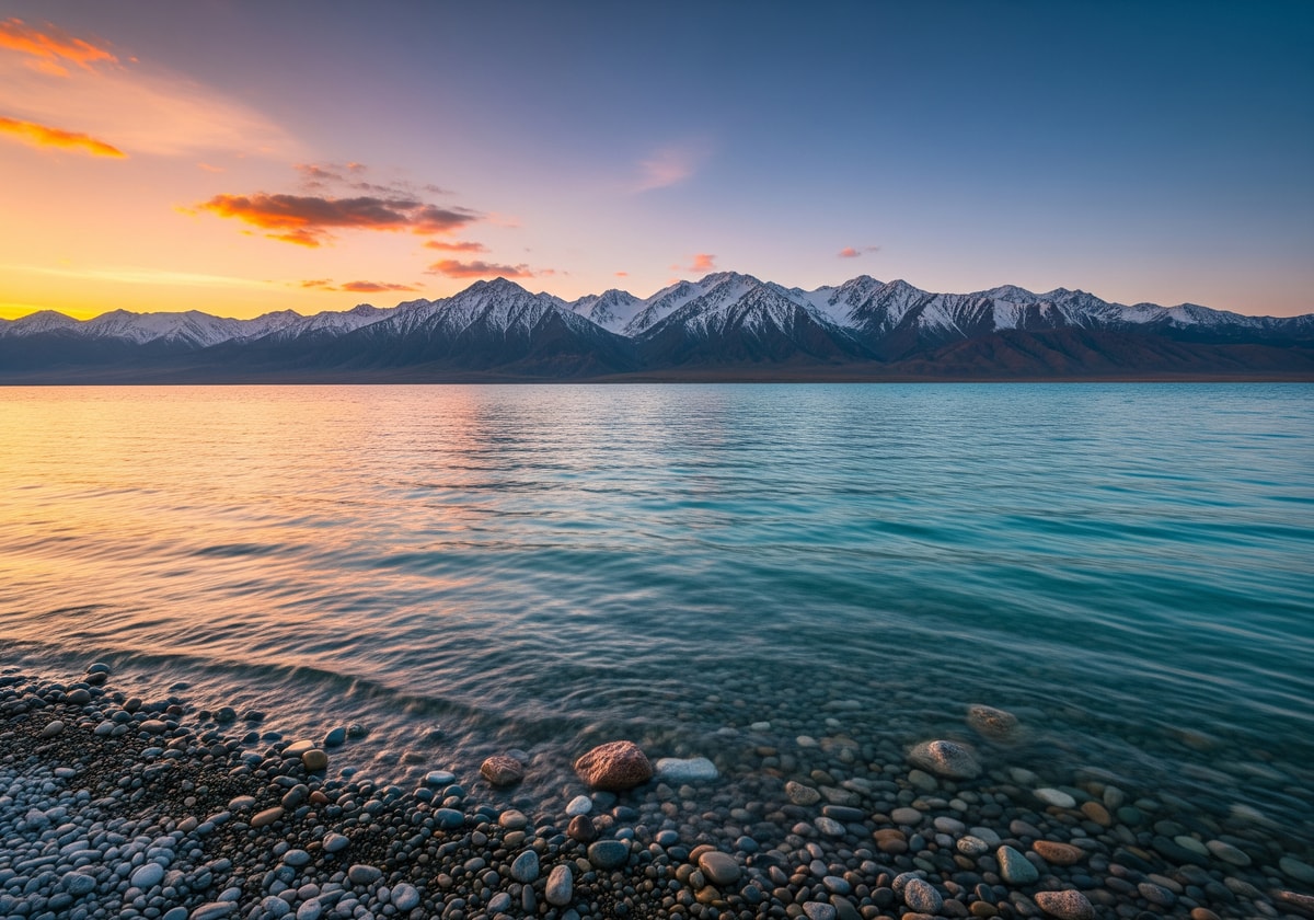 Issyk-Kul Lake with mountain backdrop
