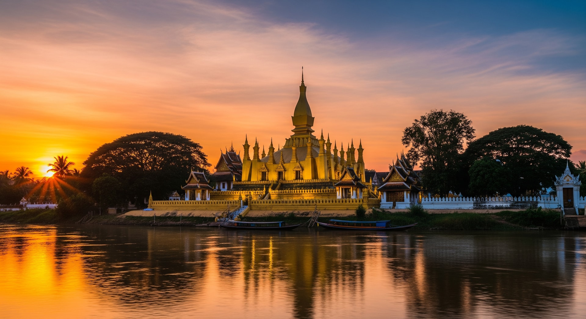 Golden temples of Luang Prabang at sunset