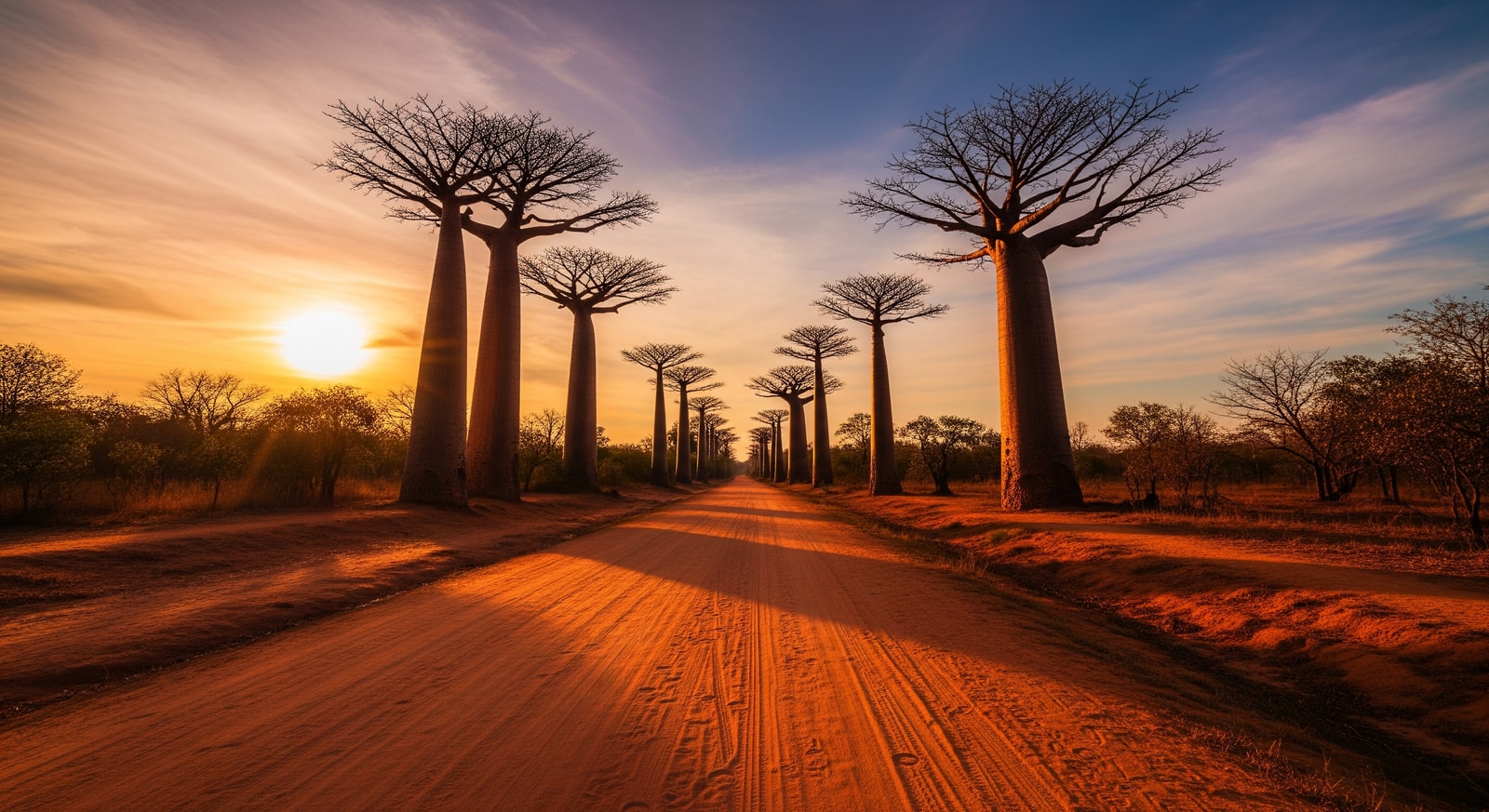 Avenue of the Baobabs at sunset