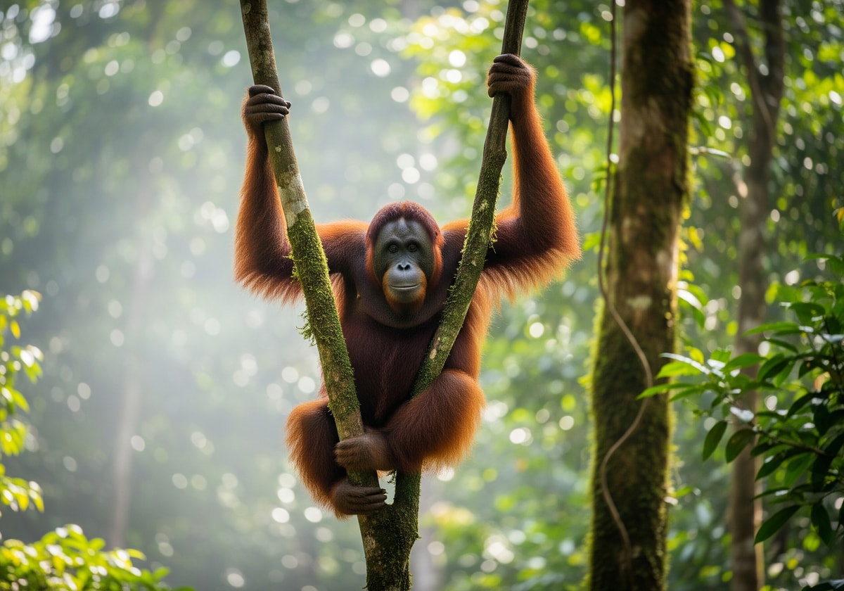 Orangutan in Borneo rainforest Sabah Malaysia