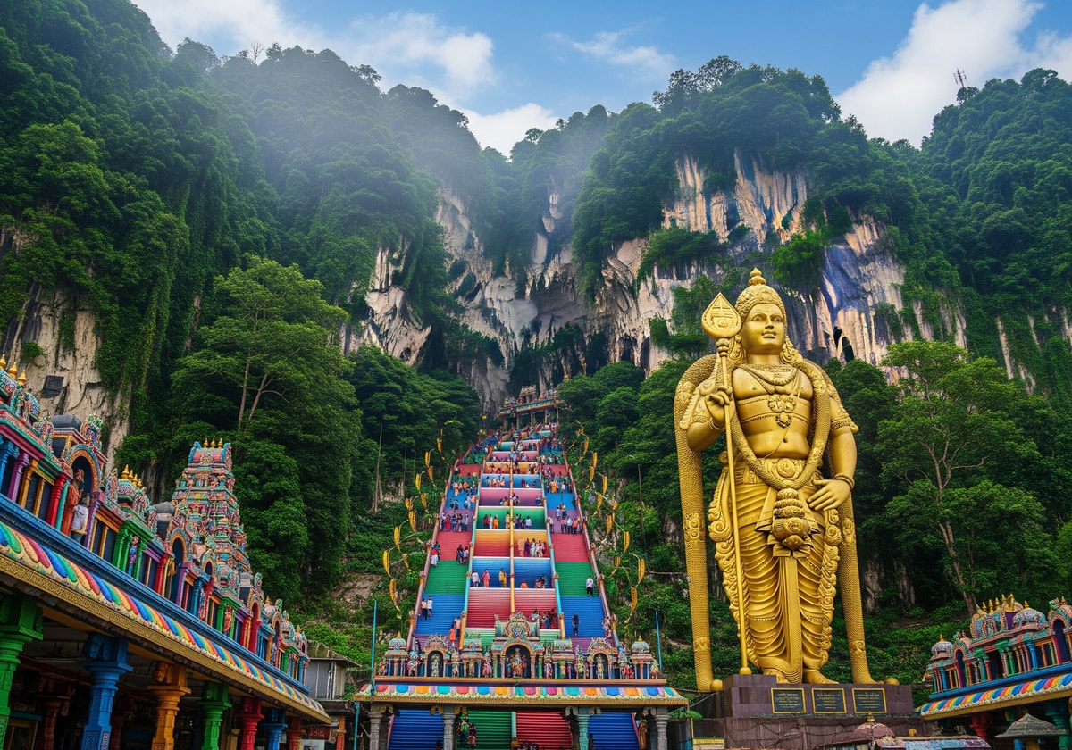 Batu Caves Hindu temple with colorful stairs near Kuala Lumpur