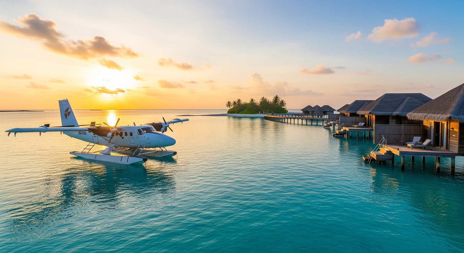 Seaplane on the water at a Maldives resort