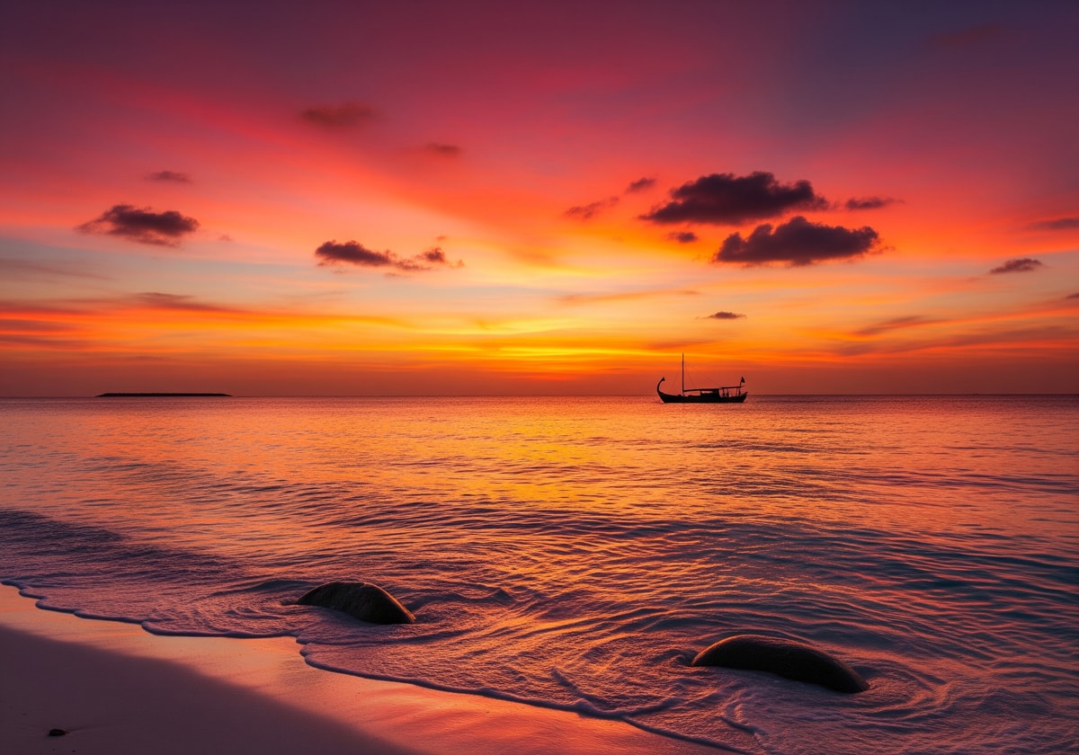 Stunning sunset over the Indian Ocean in the Maldives