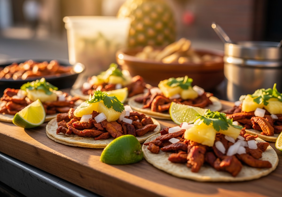 Traditional Mexican street food tacos al pastor