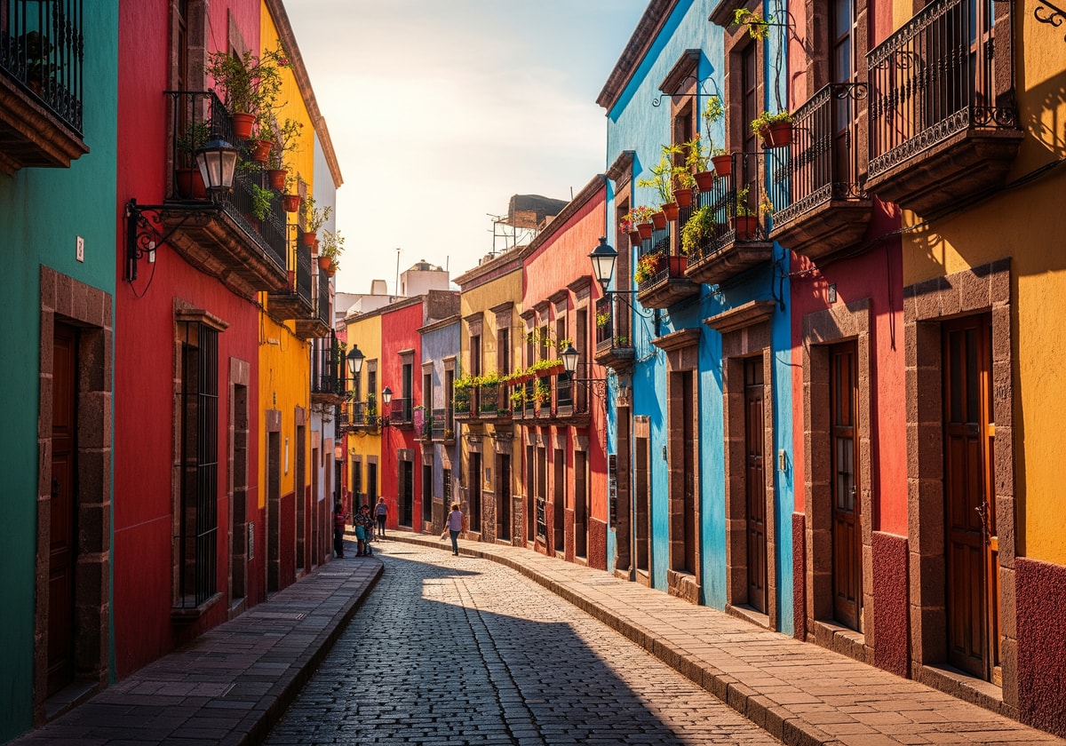 Colorful street scene in Guanajuato with colonial architecture