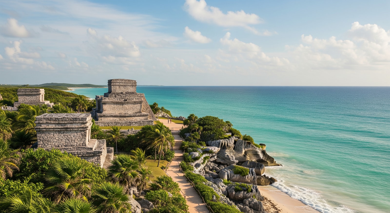 Ancient Mayan ruins at Tulum overlooking the Caribbean Sea