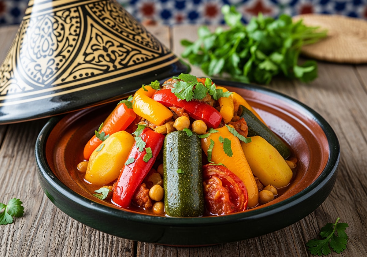 Traditional Moroccan tagine dish with vegetables