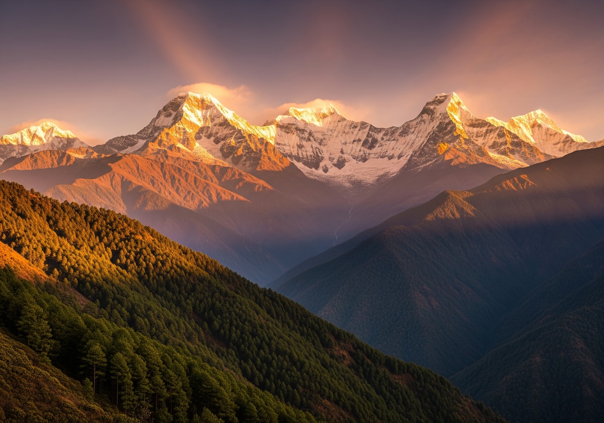 Annapurna mountain range at sunrise