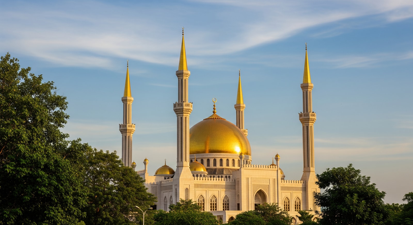 Abuja National Mosque with its golden dome and minarets