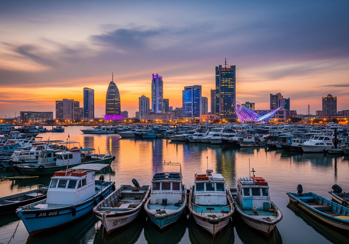 Lagos Marina with boats and modern skyline