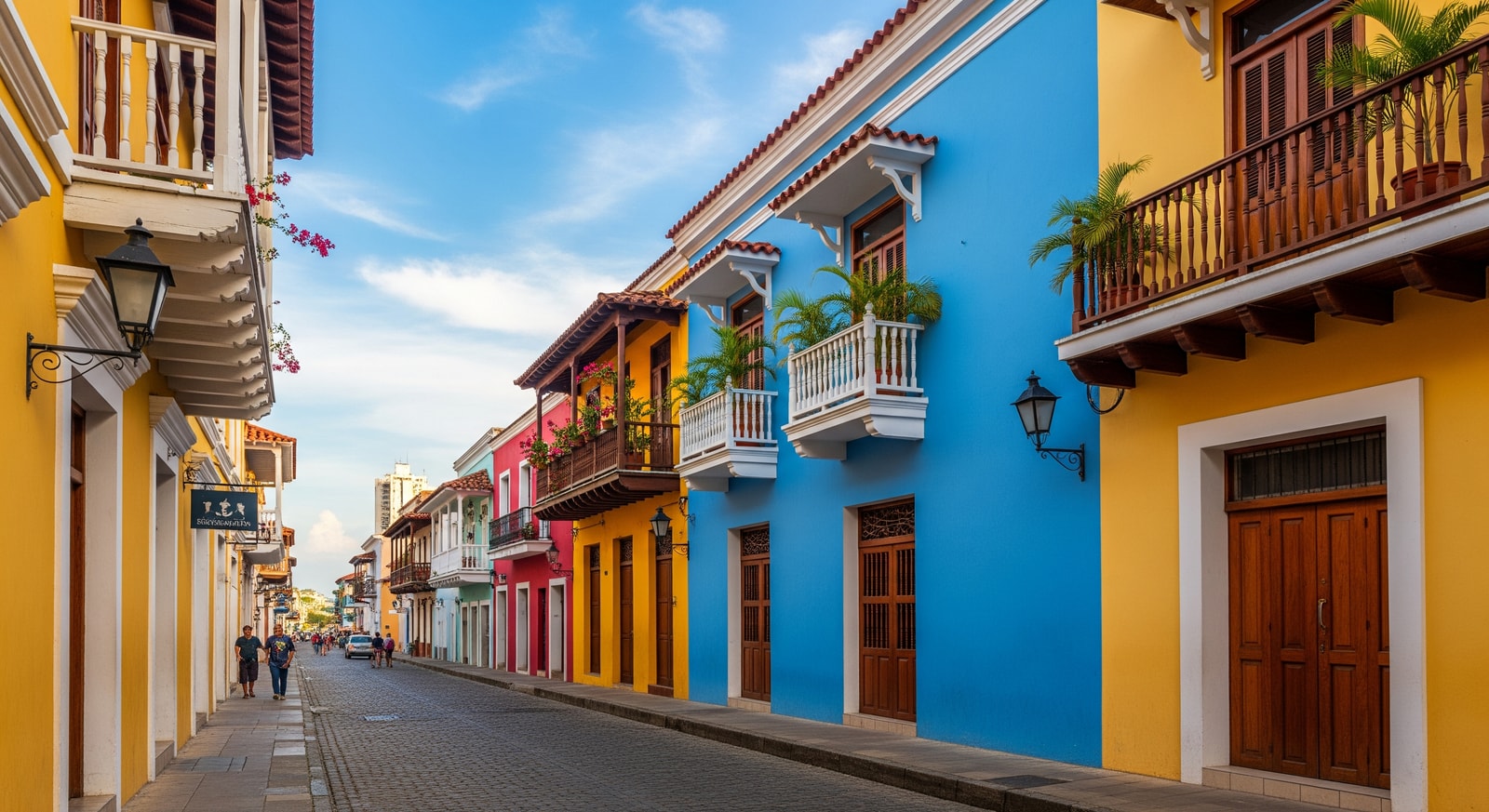 Colorful colonial buildings in Casco Viejo historic district of Panama City