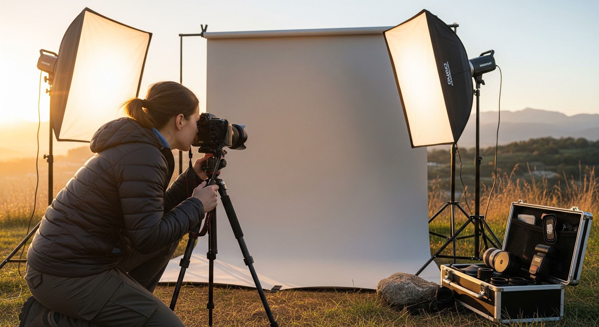 Professional passport photo setup with camera and proper lighting