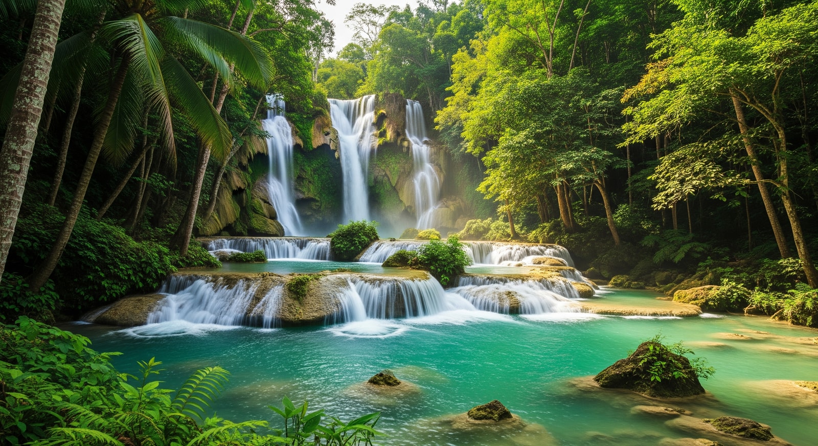 Kawasan Falls in Cebu Philippines with cascading turquoise water surrounded by tropical forest