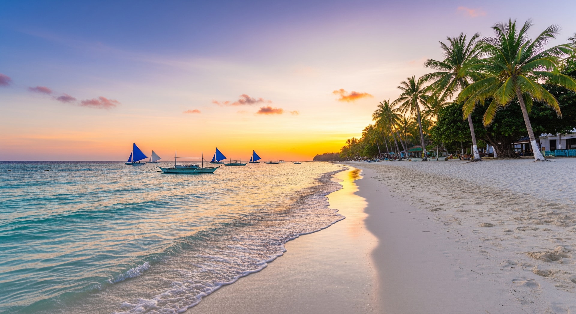Beautiful white sand beach in Boracay Philippines with crystal clear turquoise water