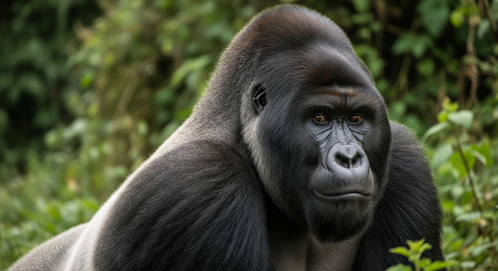 Silverback mountain gorilla in natural habitat in Volcanoes National Park Rwanda